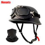 Motorcycle Helmet German Style Half Helmet Skull Cap Adult Men Women Half Shell Helmet, DOT Approved Retro Half Face Helmet for Cruiser Scooter Chopper (M)
