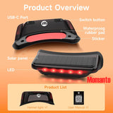 Solar Motorcycle Helmet Light, Solar Powered Bicycle LED Safety Light with Brake Sensing Ultra Bright Red Warning Light IPX4 Waterproof ABS Material for Night Riding (USB-C Cable NOT Included)