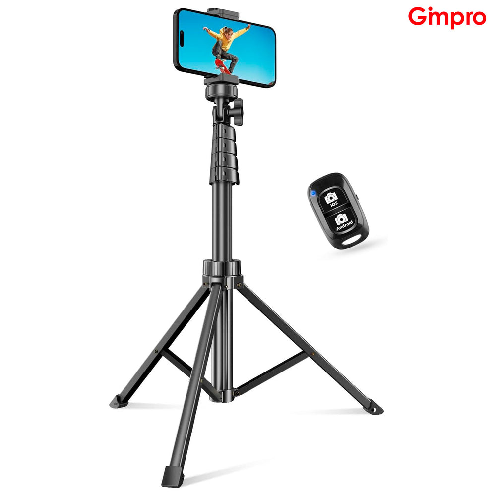 Gimpro 62inch Phone Tripod & Selfie Stick, Extendable Cell Phone Tripod Stand with Wireless Remote and Phone Holder, Compatible with iPhone Android Phone, Camera