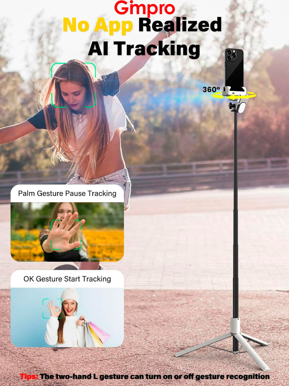 Gimpro Smartphone Gimbal Stabilizer, Stabilizer Face Tracking Without APP - 4 in 1 Cellphone Gimbal Stabilizer for iPhone&Android Extended 108cm Rod with RGB Fill Light, AOCHUAN M2PRO White