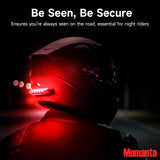 Solar Motorcycle Helmet Light, Solar Powered Bicycle LED Safety Light with Brake Sensing Ultra Bright Red Warning Light IPX4 Waterproof ABS Material for Night Riding (USB-C Cable NOT Included)