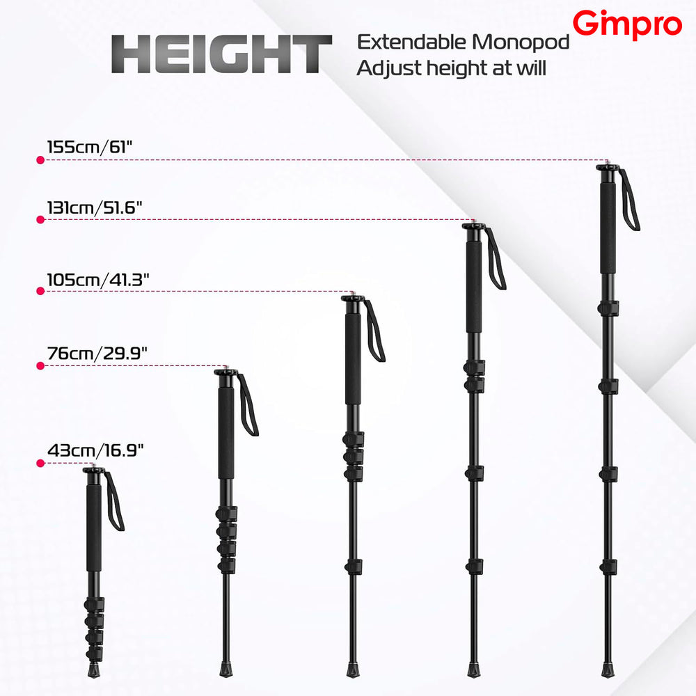 Gimpro 61-Inch Camera Monopod, Aluminum Photography Monopod with 5-Section Height