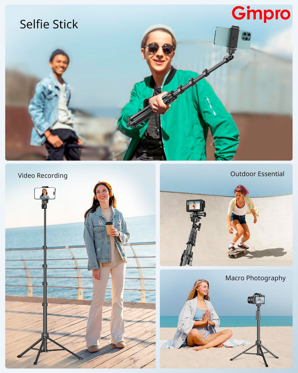 Gimpro 62inch Phone Tripod & Selfie Stick, Extendable Cell Phone Tripod Stand with Wireless Remote and Phone Holder, Compatible with iPhone Android Phone, Camera